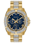  Shop Authentic Bulova Crystal Collection Blue Dial Gold Steel Strap Watch for Men - 98C128 - Luxxuri