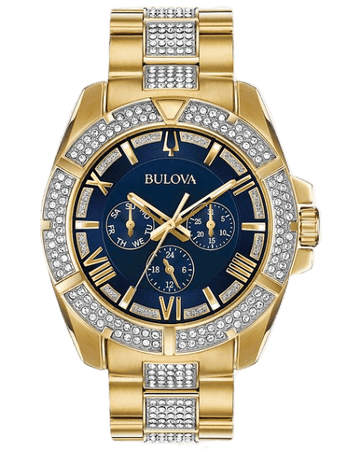  Shop Authentic Bulova Crystal Collection Blue Dial Gold Steel Strap Watch for Men - 98C128 - Luxxuri