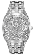 Bulova Phantom Swarovski Crystal Pave Silver Dial Silver Steel Strap Watch for Men - 98B296
