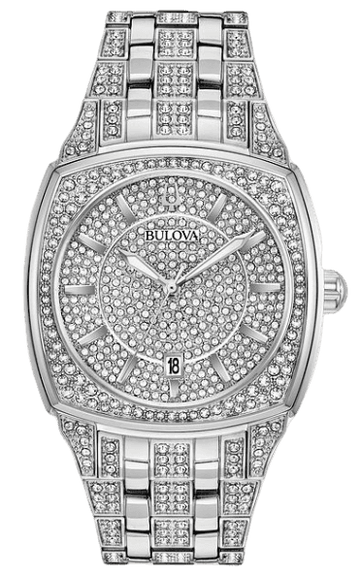 Bulova Phantom Swarovski Crystal Pave Silver Dial Silver Steel Strap Watch for Men - 98B296