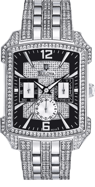 Shop Authentic Bulova Crystal Collection Black Dial Silver Steel Strap Watch for Men - 98C108 - Luxxuri