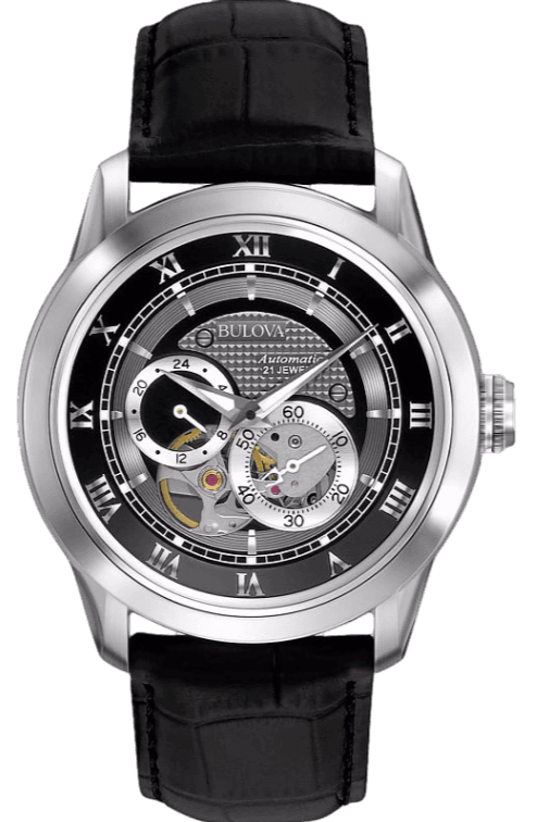  Shop Authentic Bulova BVA Classic Automatic Silver Dial Black Leather Strap Watch for Men - 96A135 - Luxxuri