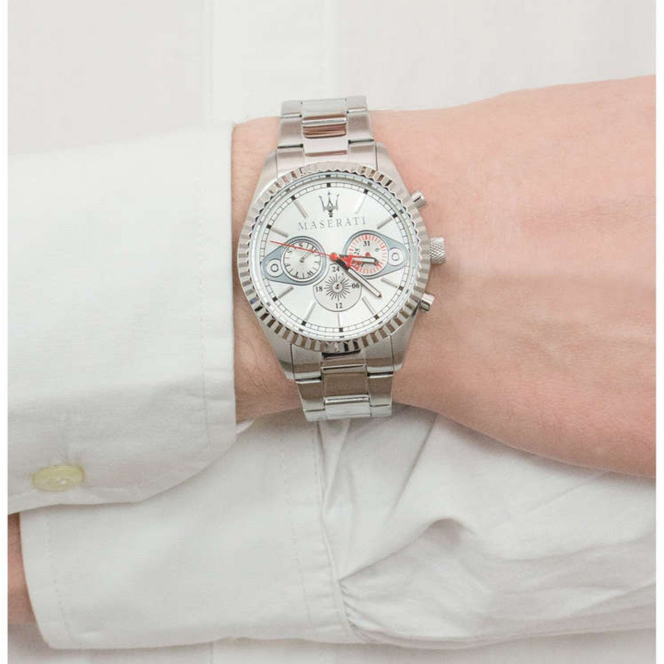  Shop Authentic Maserati Competizione Chronograph White Dial Silver Steel Strap Watch For Men - R8853100017 - Luxxuri