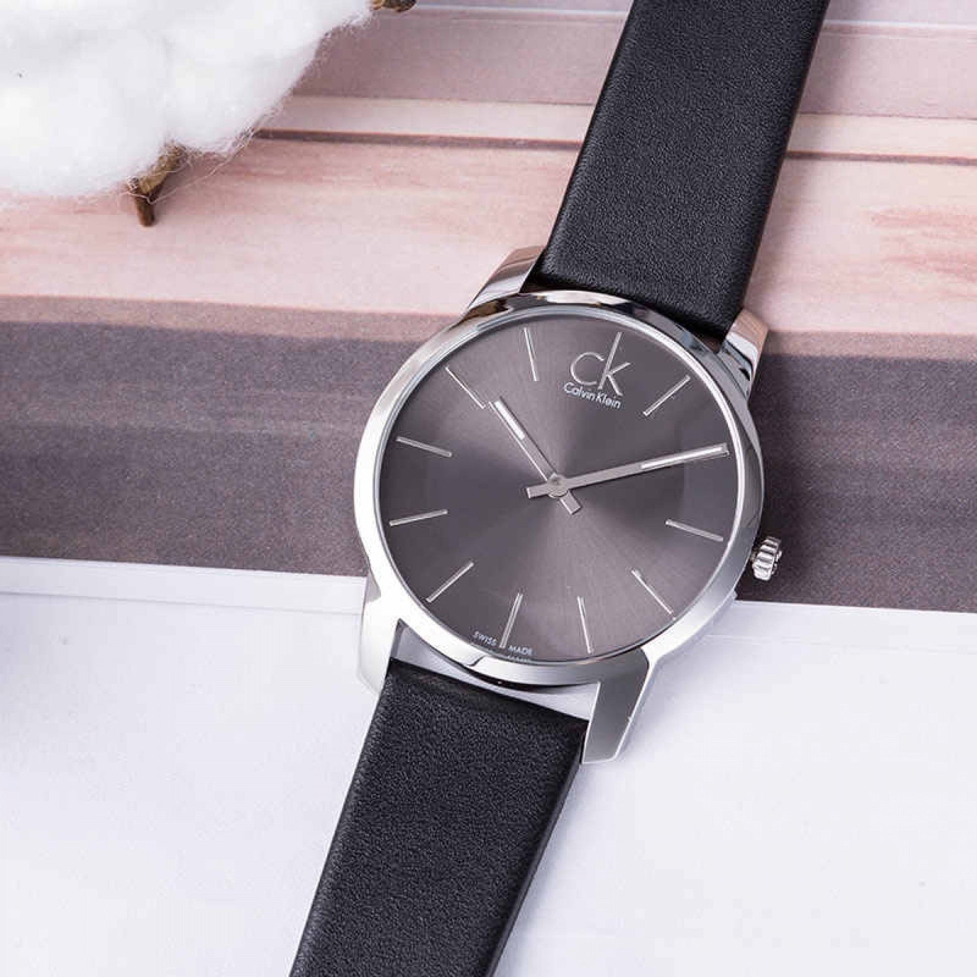  Shop Authentic Calvin Klein City Grey Dial Black Leather Strap Watch For Men - K2G21107 - Luxxuri