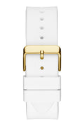 Guess Baguette Crystals Gold Dial White Silicone Strap Watch For Men - GW0208G3