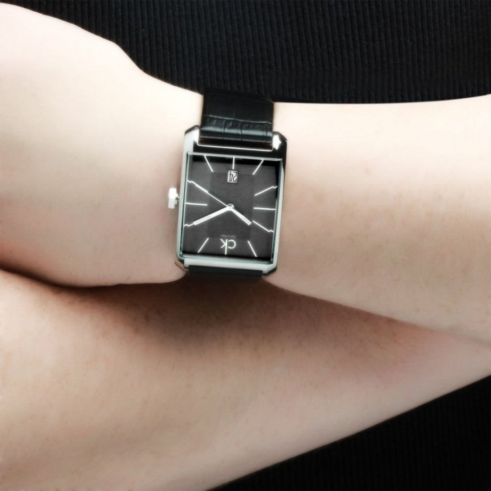  Shop Authentic Calvin Klein Window Black Dial Black Leather Strap Watch for Men - K2M21107 - Luxxuri