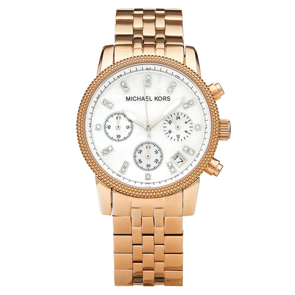  Shop Authentic Michael Kors Damen White Dial Rose Gold Steel Strap Watch for Women - MK5026 - Luxxuri