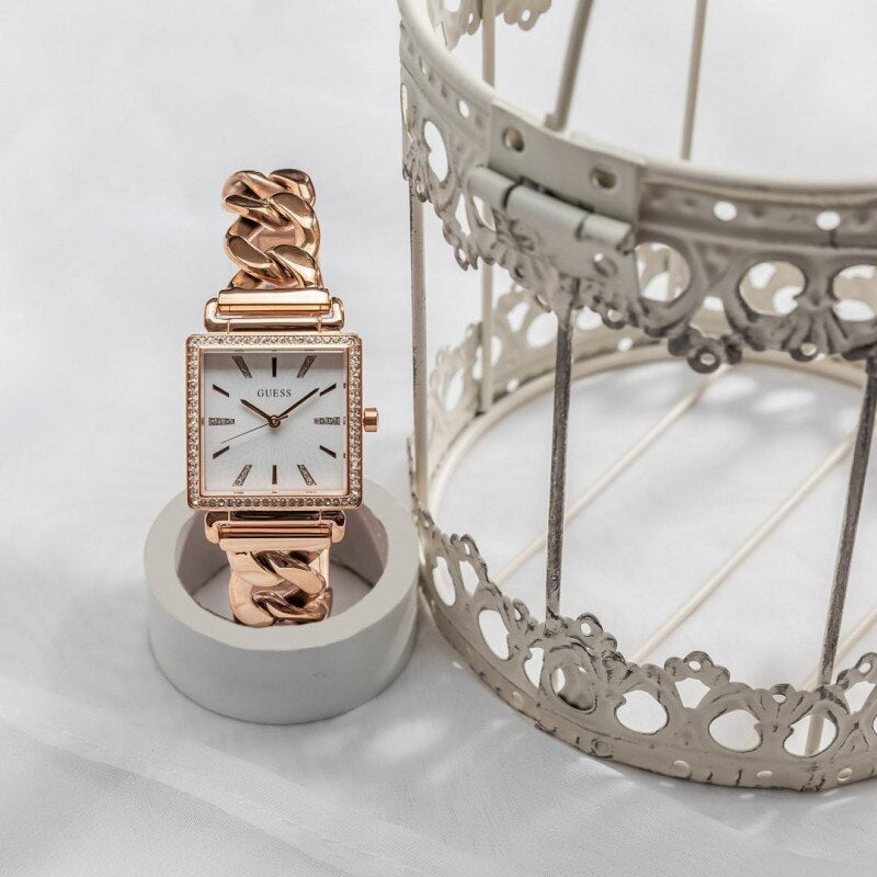  Shop Authentic Guess Vanity Diamonds Silver Dial Gold Steel Strap Watch for Women - W1030L4 - Luxxuri