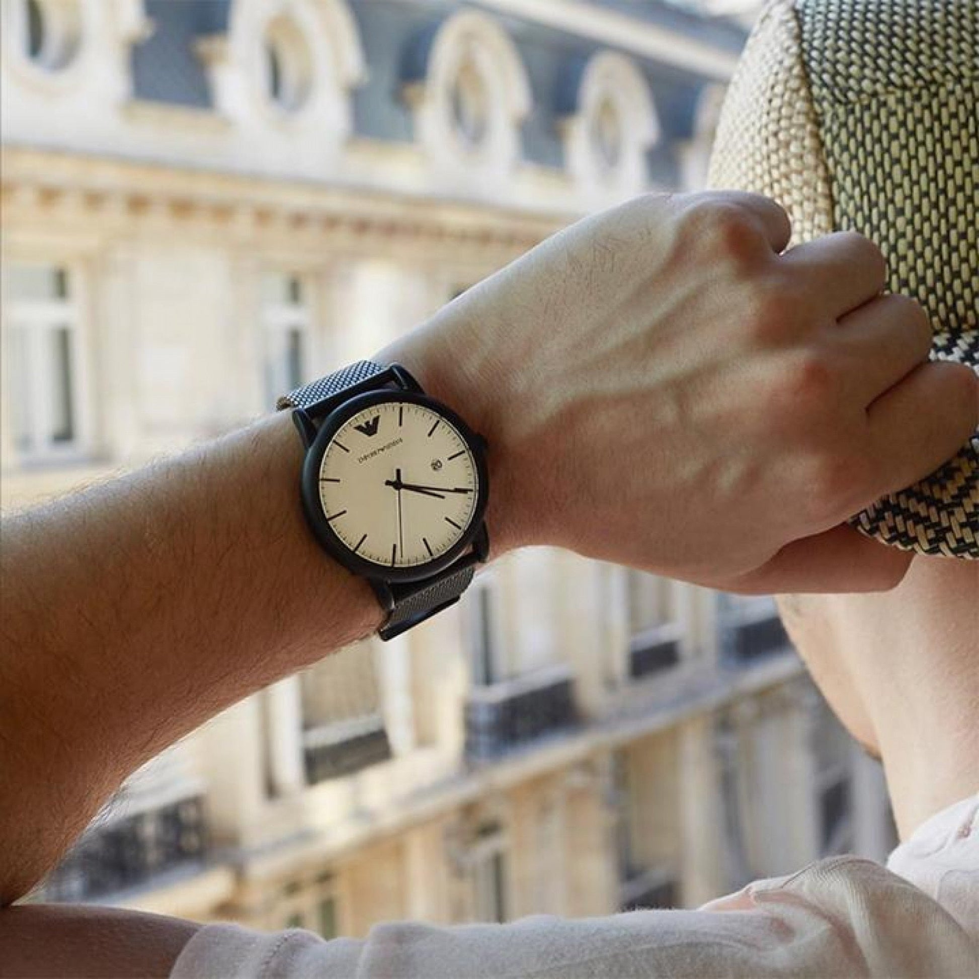  Shop Authentic Emporio Armani Luigi White Dial Black Mesh Bracelet Watch For Men - AR11046 - Luxxuri