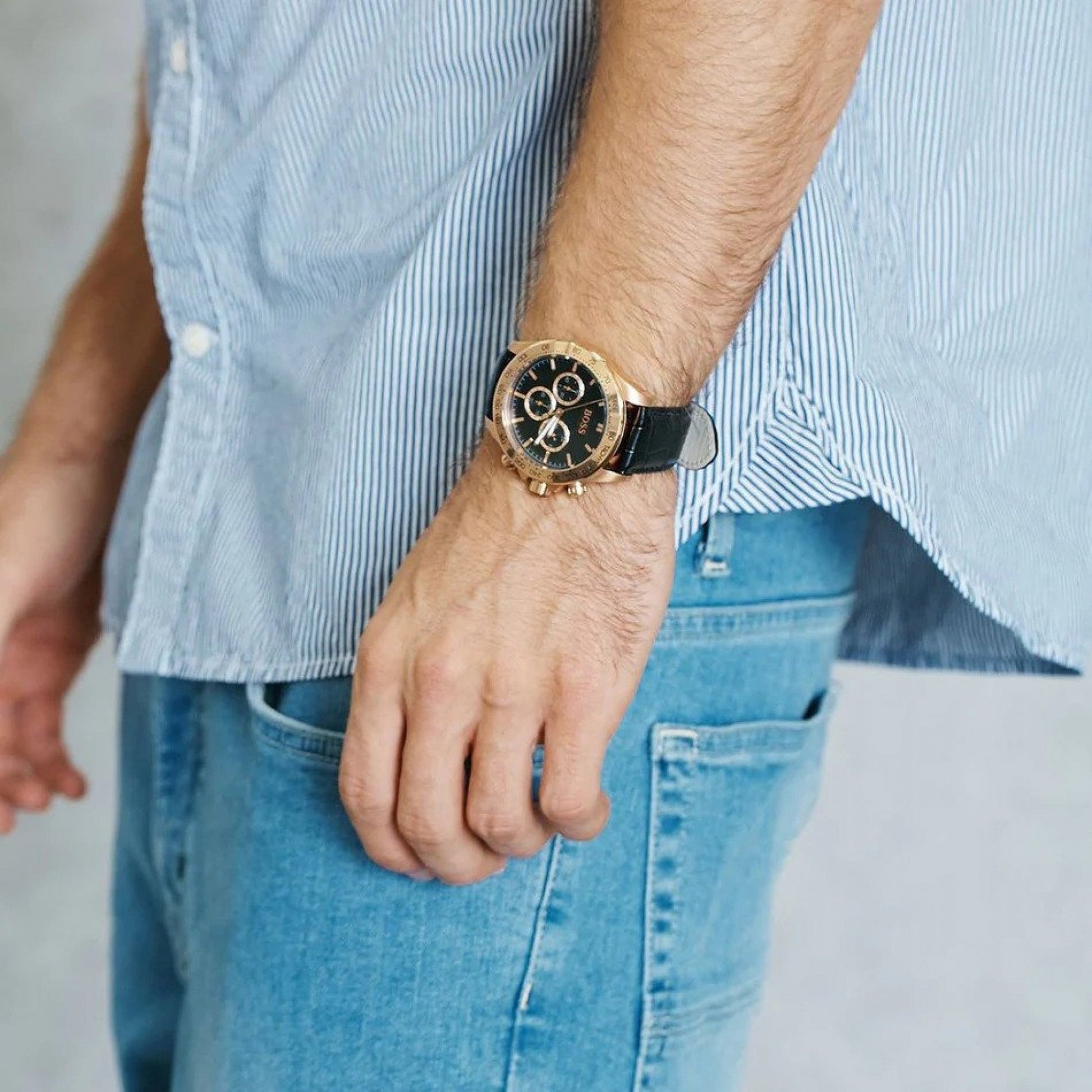  Shop Authentic Hugo Boss Ikon Black Dial Black Leather Strap Watch for Men - 1513179 - Luxxuri