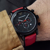  Shop Authentic Emporio Armani Luigi Chronograph Black Dial Red Leather Strap Watch For Men - AR1971 - Luxxuri
