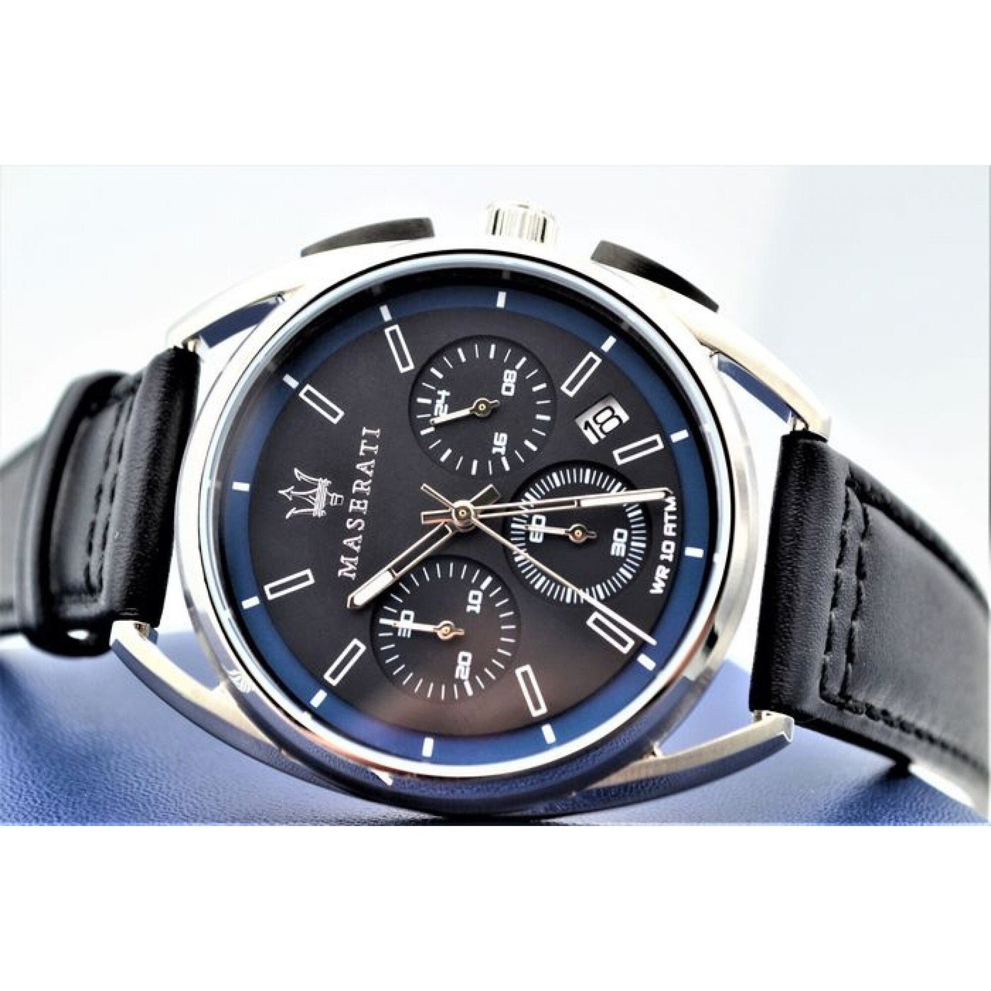  Shop Authentic Maserati Trimarano Chronograph Black Dial Black Leather Strap Watch For Men - R8871632001 - Luxxuri