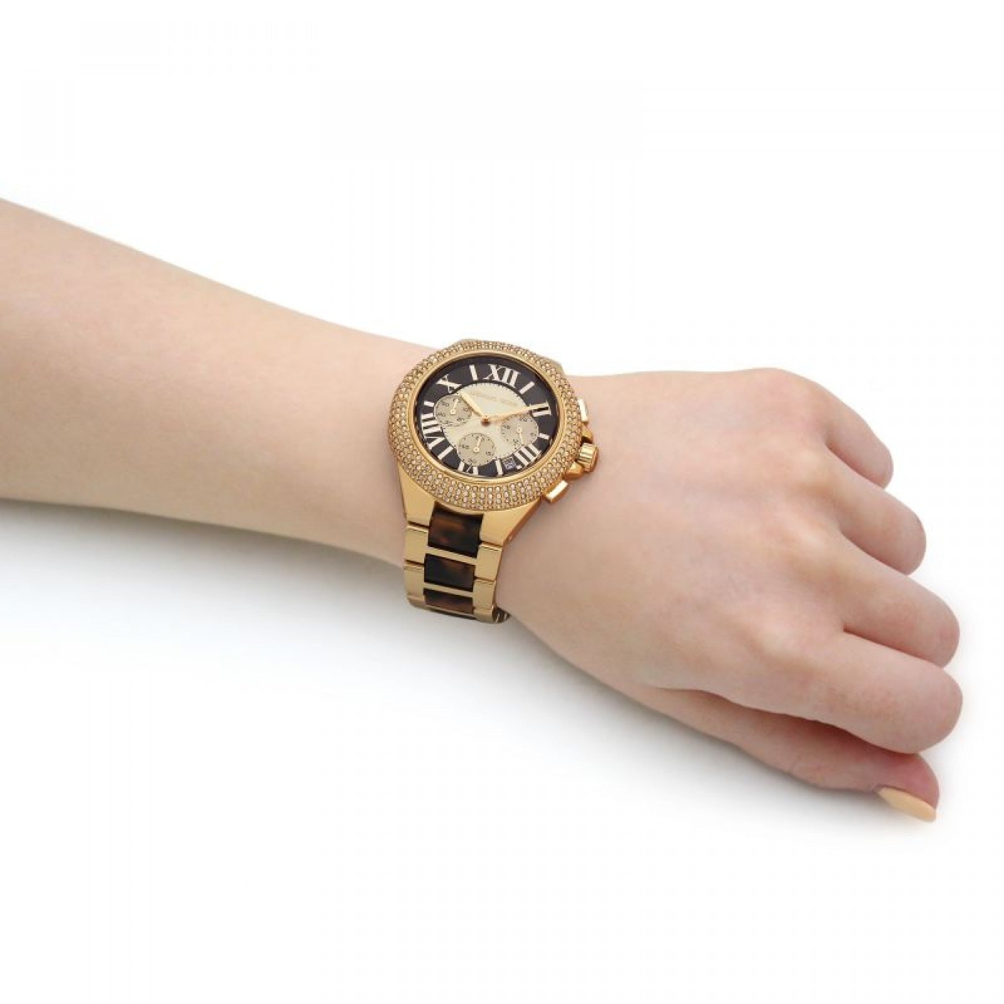 Michael Kors Camille Chronograph Brown Dial Two Tone Steel Strap Watch For Women - MK7269