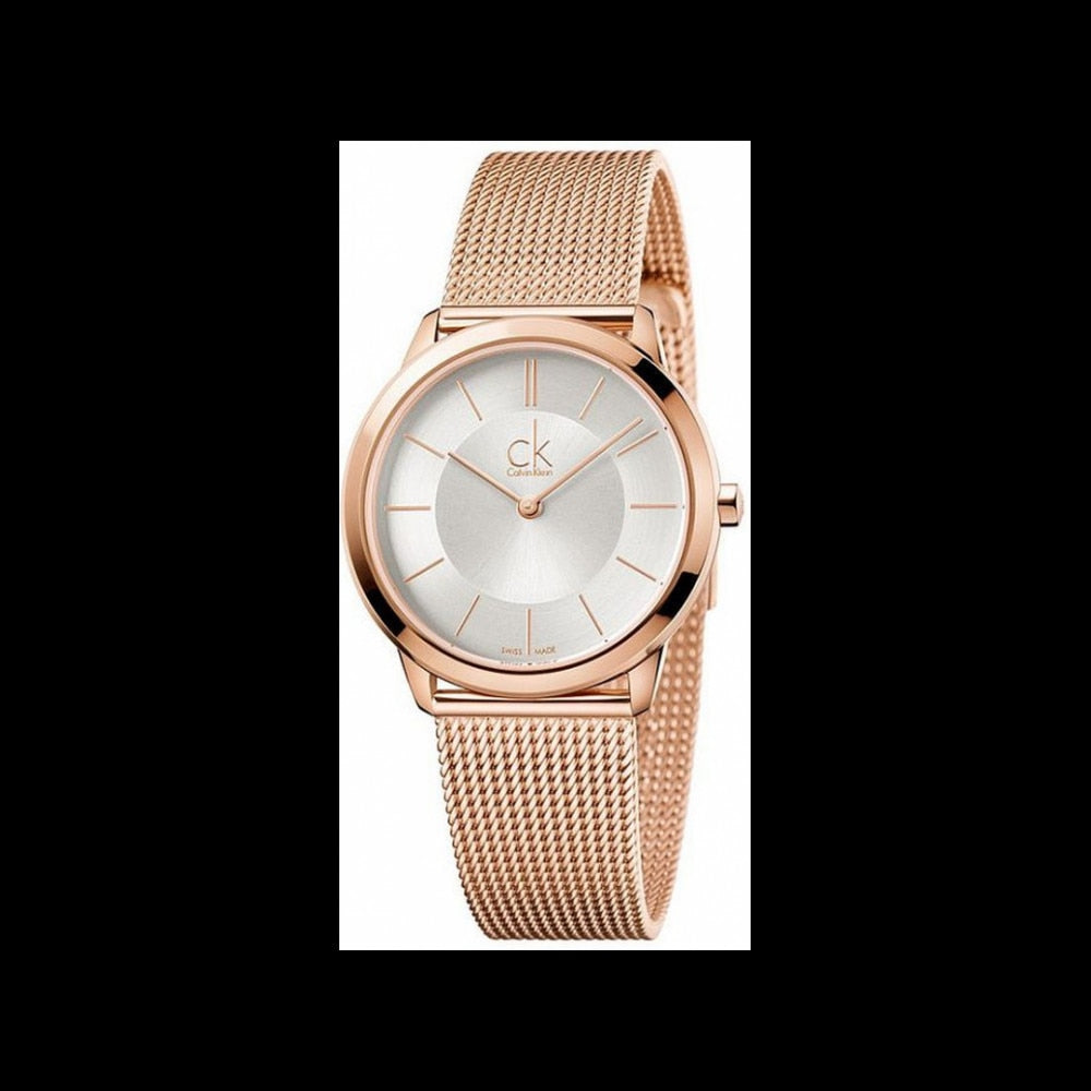  Shop Authentic Calvin Klein Minimal White Dial Rose Gold Mesh Bracelet Watch for Women - K3M22626 - Luxxuri