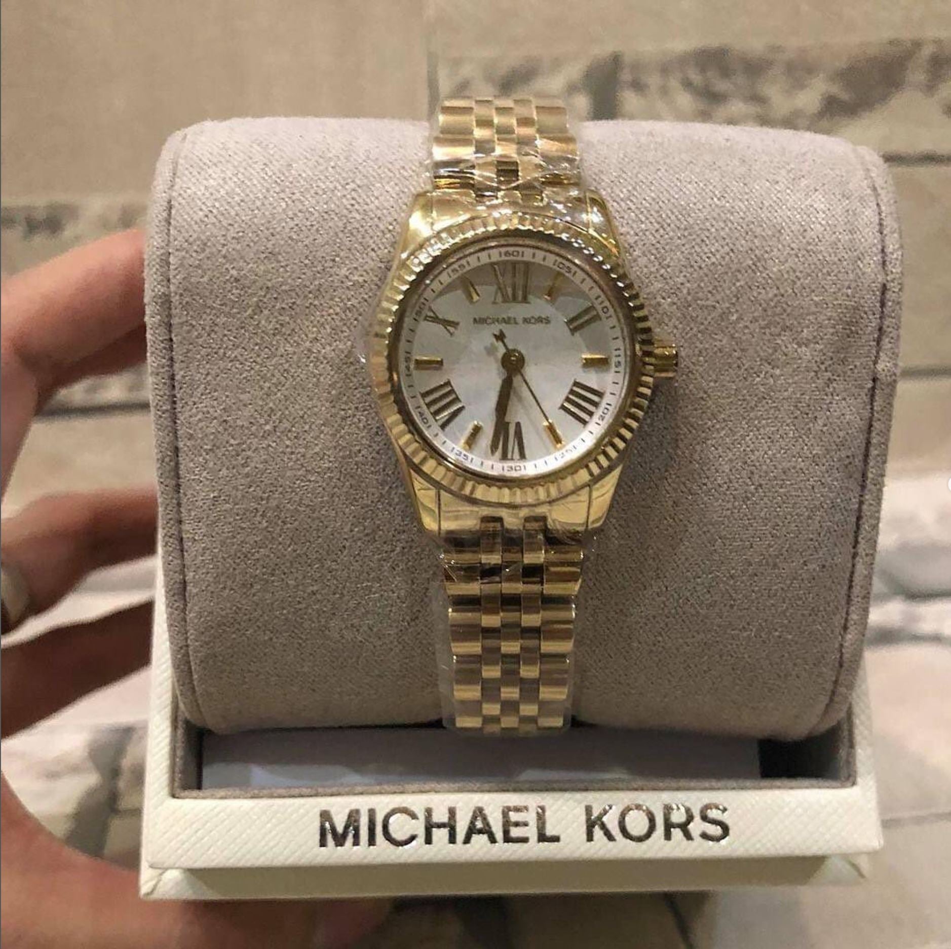 Michael Kors Lexington Quartz Silver Dial Gold Steel Strap Watch For Women - MK3229