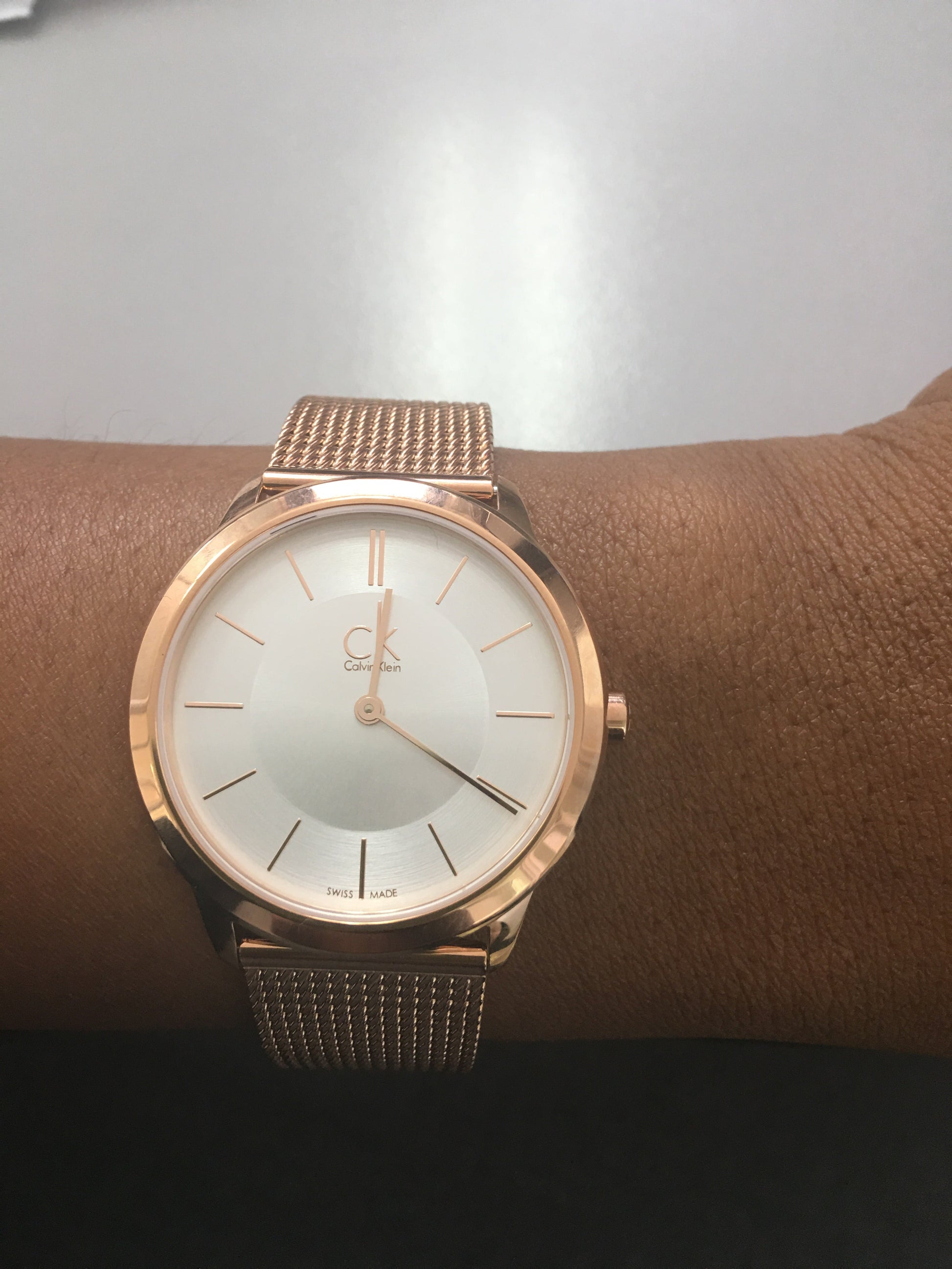  Shop Authentic Calvin Klein Minimal White Dial Rose Gold Mesh Bracelet Watch for Women - K3M22626 - Luxxuri