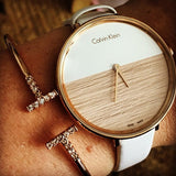  Shop Authentic Calvin Klein Rise White Dial White Leather Strap Watch for Women - K7A236LH - Luxxuri