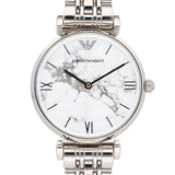  Shop Authentic Emporio Armani Gianni T Bar White Marble Dial Silver Steel Strap Watch For Women - AR11170 - Luxxuri