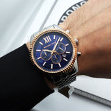  Shop Authentic Michael Kors Lexington Chronograph Blue Dial Silver Steel Strap Watch For Men - MK8689 - Luxxuri