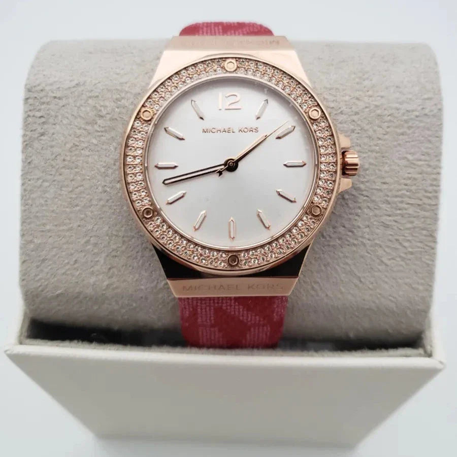  Shop Authentic Michael Kors Lennox Three Hand Silver Dial Red Leather Strap Watch For Women - MK7308 - Luxxuri