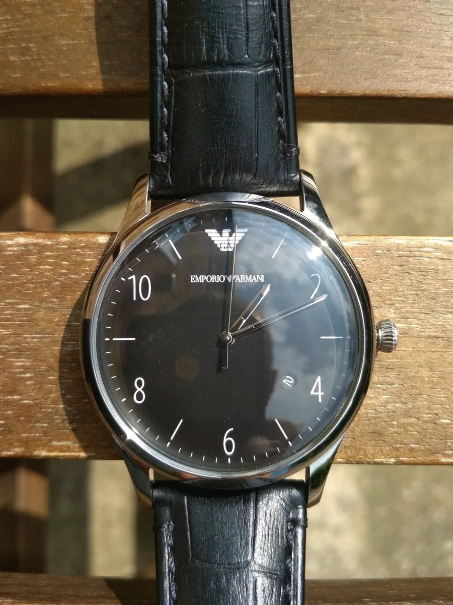  Shop Authentic Emporio Armani Classic Quartz Black Dial Black Leather Strap Watch For Men - AR1865 - Luxxuri