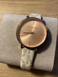  Shop Authentic Michael Kors Jayne Three Hand Rose Gold Dial White Leather Strap Watch For Women - MK7128 - Luxxuri