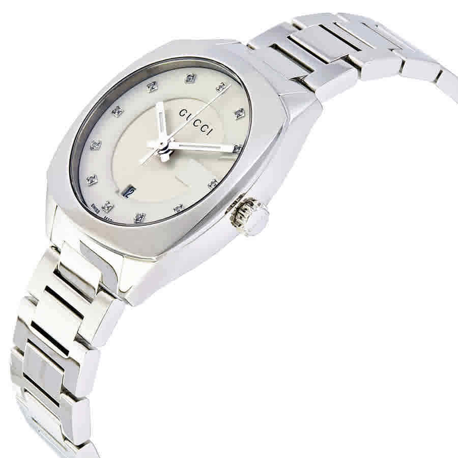  Shop Authentic Gucci G Frame Quartz Diamonds Silver Dial Silver Steel Strap Watch For Women - YA142504 - Luxxuri
