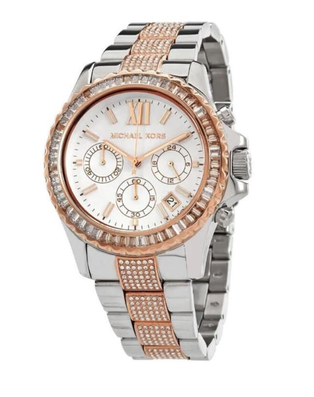  Shop Authentic Michael Kors Everest Chronograph Silver Dial Two Tone Steel Strap Watch For Women - MK6975 - Luxxuri