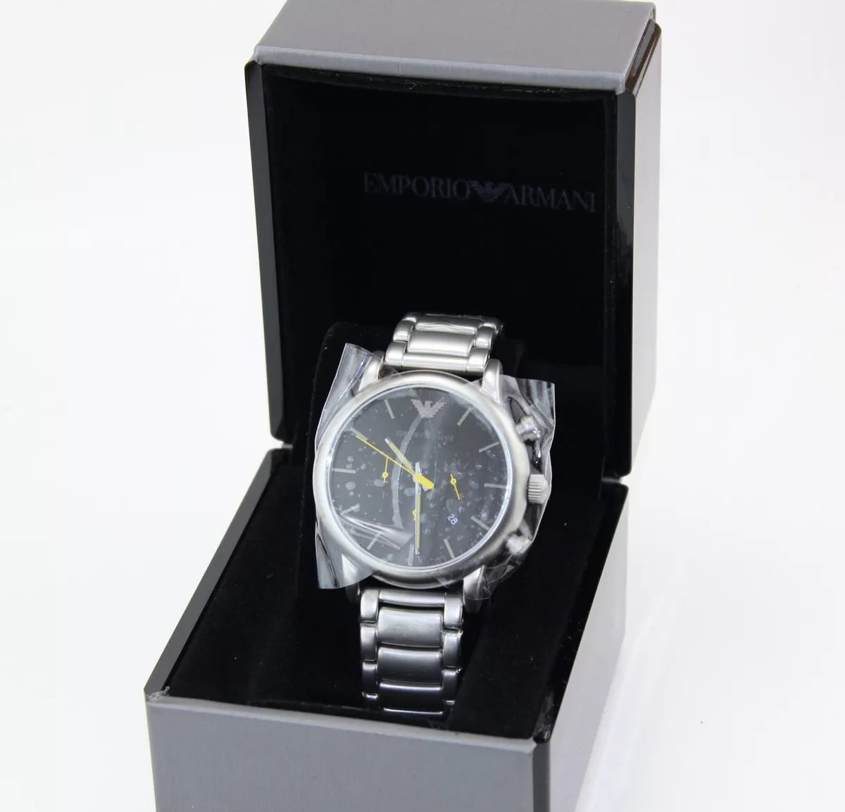  Shop Authentic Emporio Armani Luigi Chronograph Black Dial Silver Steel Strap Watch For Men - AR11324 - Luxxuri