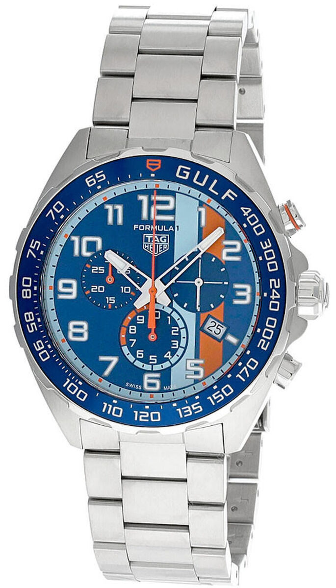 Tag Heuer Formula 1 Gulf Edition Chronograph Blue Dial Silver Steel Strap Watch for Men - CAZ101AT.BA0842