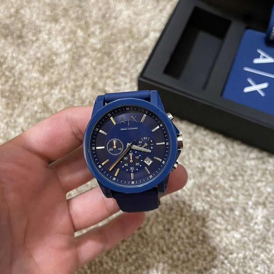  Shop Authentic Armani Exchange Outerbanks Chronograph Blue Dial Blue Silicone Strap Watch For Men - AX1327 - Luxxuri