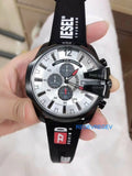  Shop Authentic Diesel Mega Chief Chronograph Silver Dial Black Leather Strap Watch For Men - DZ4512 - Luxxuri