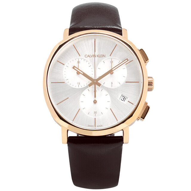  Shop Authentic Calvin Klein Posh Chronograph White Dial Brown Leather Strap Watch for Men - K8Q376G6 - Luxxuri