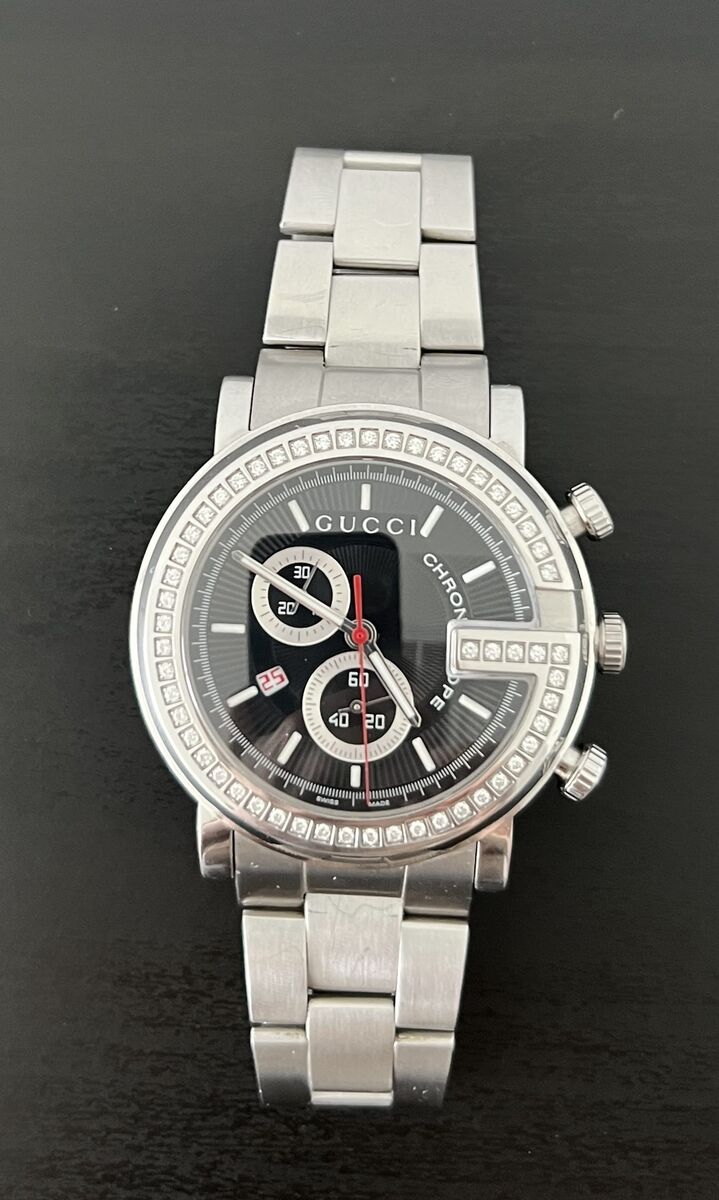  Shop Authentic Gucci G Chrono Diamonds Black Dial Silver Steel Strap Watch For Men - YA101324 - Luxxuri