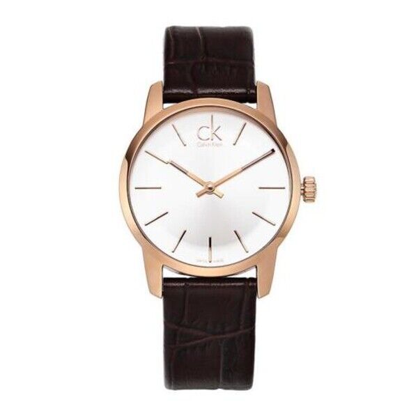  Shop Authentic Calvin Klein City White Mother of Pearl Dial Brown Leather Strap Watch for Women - K2G23620 - Luxxuri
