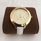  Shop Authentic Michael Kors Slim Runway Quartz Gold Dial White Leather Strap Watch For Women - MK2389 - Luxxuri