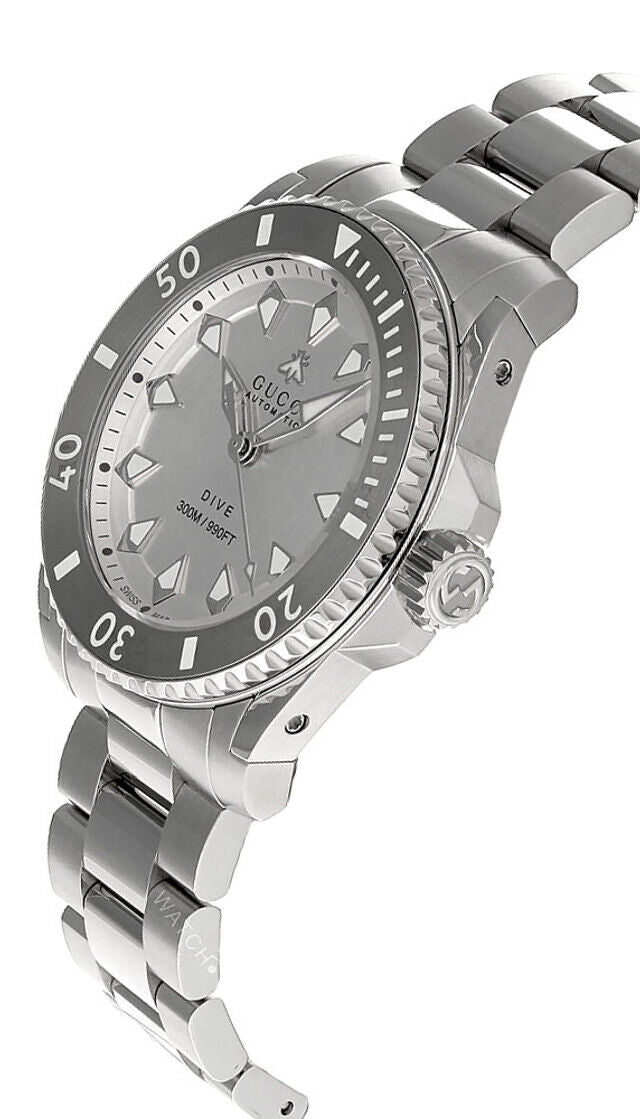 Shop Authentic Gucci Dive Automatic Silver Dial Silver Steel Strap Watch for Men - YA136354 - Luxxuri