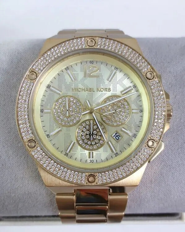  Shop Authentic Michael Kors Lennox Chronograph Gold Dial Gold Steel Strap Watch For Men - MK8989 - Luxxuri