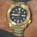  Shop Authentic Seiko 5 Sports Automatic Black Dial Gold Steel Strap Watch For Men - SRPK18 - Luxxuri