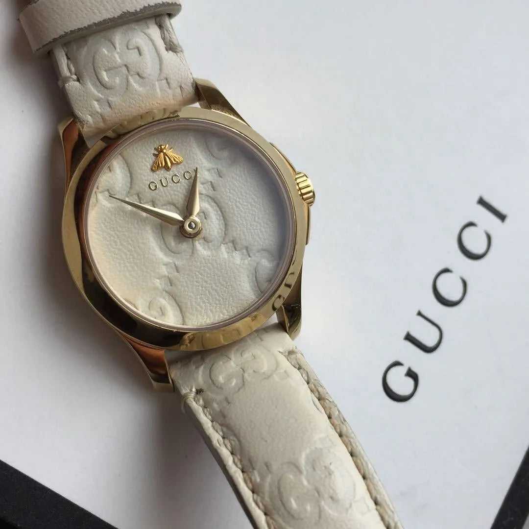  Shop Authentic Gucci G Timeless Quartz White Dial White Leather Strap Watch For Women - YA126580A - Luxxuri