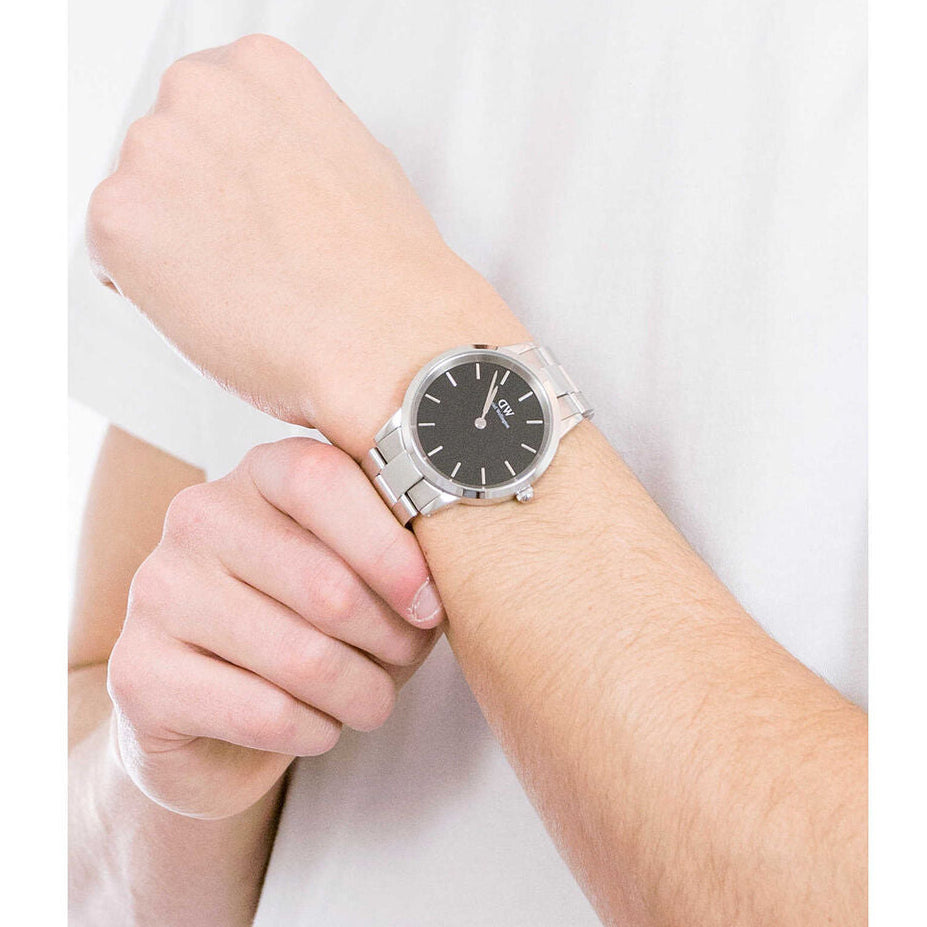  Shop Authentic Daniel Wellington Iconic Link Black Dial Silver Steel Strap Watch For Women - DW00100342 - Luxxuri