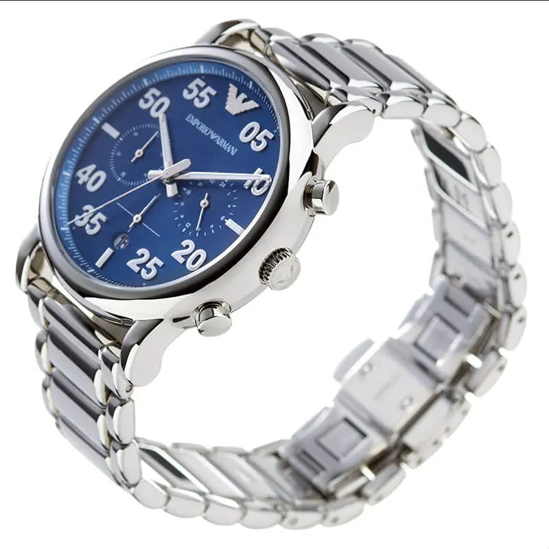  Shop Authentic Emporio Armani Luigi Chronograph Blue Dial Silver Steel Strap Watch For Men - AR11132 - Luxxuri