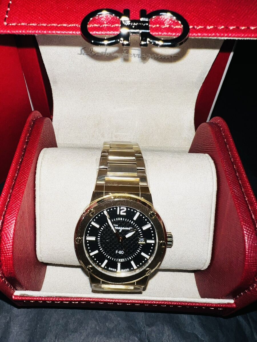  Shop Authentic Salvatore Ferragamo F-80 Classic Black Dial Gold Steel Strap Watch for Men - SFHY00821 - Luxxuri