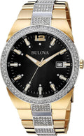  Shop Authentic Bulova Crystal Black Dial Two Tone Steel Strap Watch for Men - 98B235 - Luxxuri