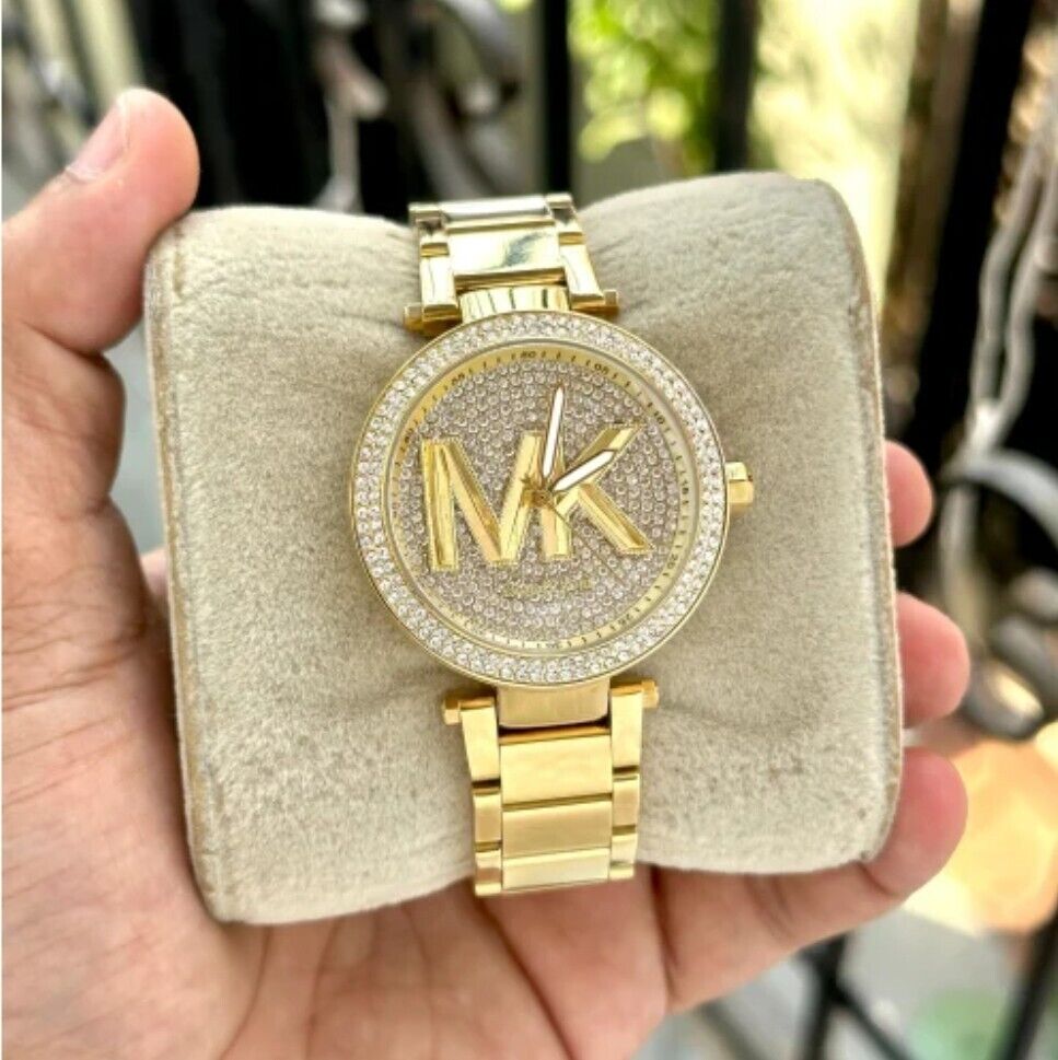  Shop Authentic Michael Kors Parker Analog Crystals Gold Dial Gold Steel Strap Watch For Women - MK7283 - Luxxuri