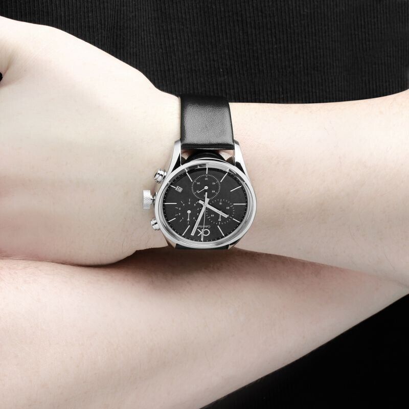  Shop Authentic Calvin Klein Masculine Chronograph Black Dial Black Leather Strap Watch for Men - K2H27102 - Luxxuri