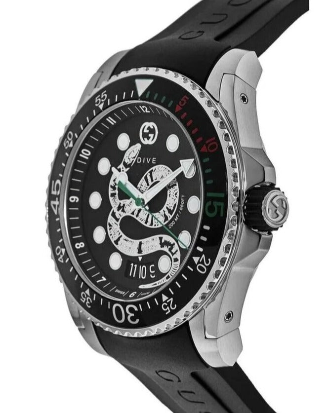  Shop Authentic Gucci Dive Quartz Kingsnake Black Dial Black Rubber Strap Watch For Men - YA136217 - Luxxuri