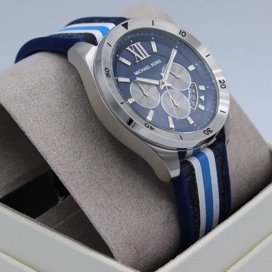  Shop Authentic Michael Kors Brecken Chronograph Blue Dial Two Tone PVC Strap Watch For Men - MK8950 - Luxxuri