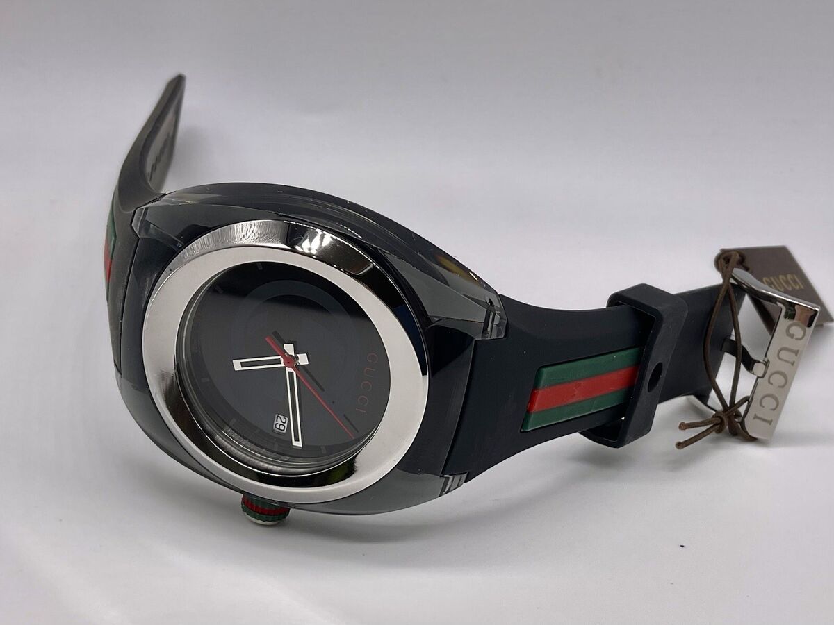  Shop Authentic Gucci Sync XXL Quartz Black Dial Black Rubber Strap Watch For Men - YA137101 - Luxxuri