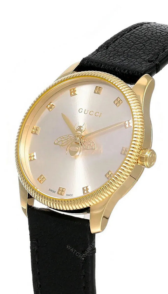  Shop Authentic Gucci G Timeless Quartz Silver Dial Black Leather Strap Watch For Women - YA1265023 - Luxxuri